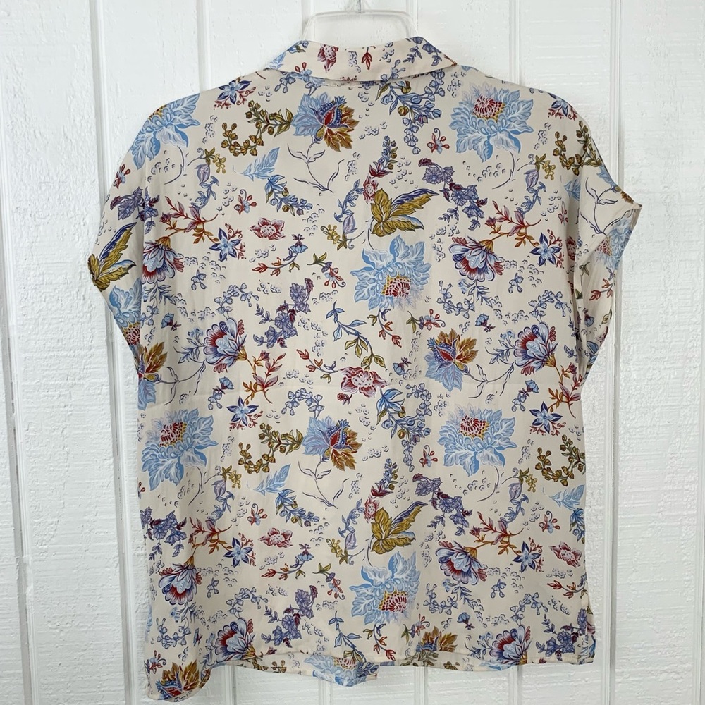 Joie Floral Satin Button Down Short Sleeve Blouse S - Picture 5 of 8